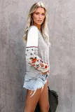 Gray Contrast Printed Sleeve Knit Sweatshirts