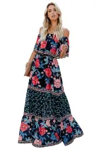 Off-the-shoulder Printed Bohemia Maxi Dress