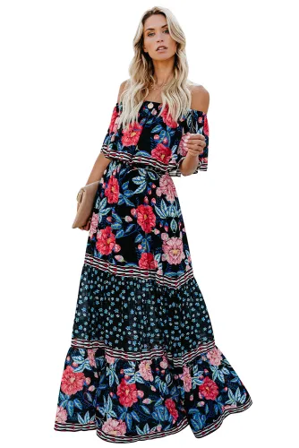Off-the-shoulder Printed Bohemia Maxi Dress