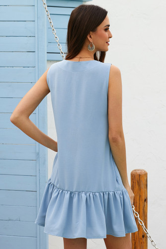 Blue Pocketed Buttoned Tank Dress
