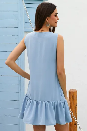 Blue Pocketed Buttoned Tank Dress