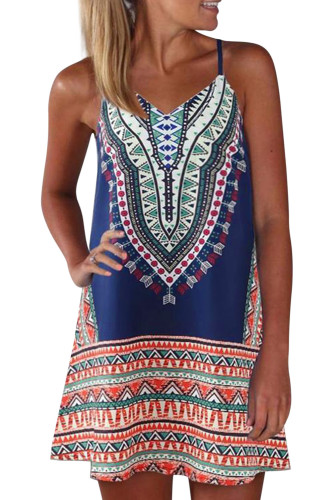 Navy Boho Aztec Print Sleeveless Sundress