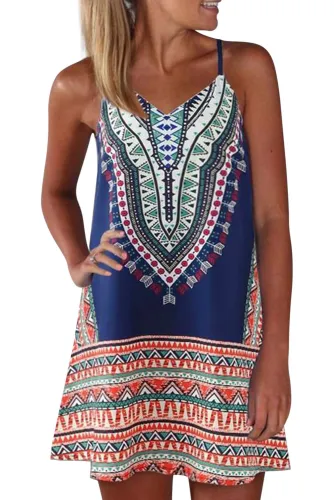 Navy Boho Aztec Print Sleeveless Sundress