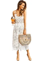 White Crochet Lace Midi Party Dress