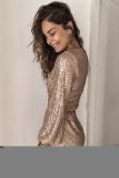 Apricot Sequin Wrap Dress with Sash