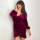 Red Puff Sleeve Off Shoulder Wrap Bodycon Velvet Dress