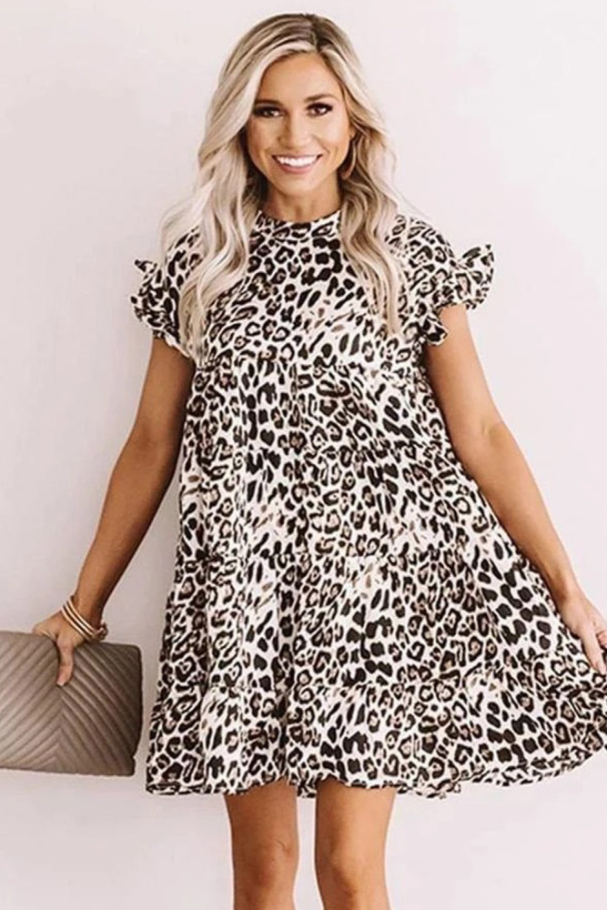 White Cute Leopard Babydoll Dress