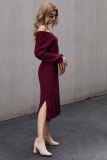 Red Ribbed Midi Sweater Dress