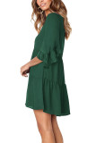 Green V Neck Ruffled Swing Tunic Shift Dress