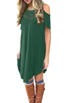 Green Lace Hollow-out Cold Shoulder Casual Dress