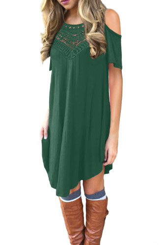 Green Lace Hollow-out Cold Shoulder Casual Dress