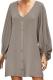 Apricot Buttoned-down V Neck Billowy Sleeve Shift Dress