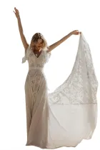 White Lace Crepe Wedding Dress