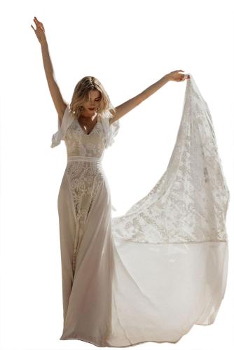 White Lace Crepe Wedding Dress