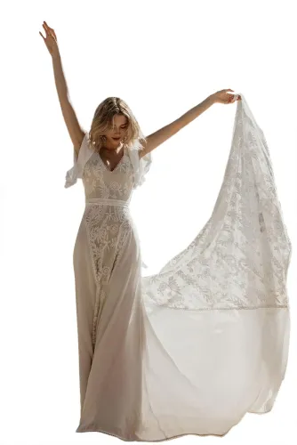 White Lace Crepe Wedding Dress