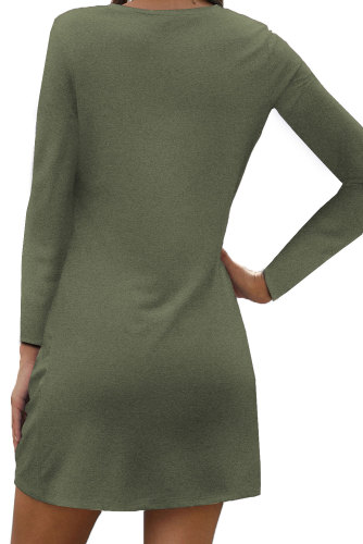 Green Long Sleeve Side Knot T-shirt Mini Dress