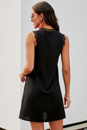 Black Eyelash V Neck Sleeveless Shift Mini Dress