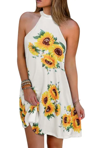 Sunflower Halter Casual Mini Dress