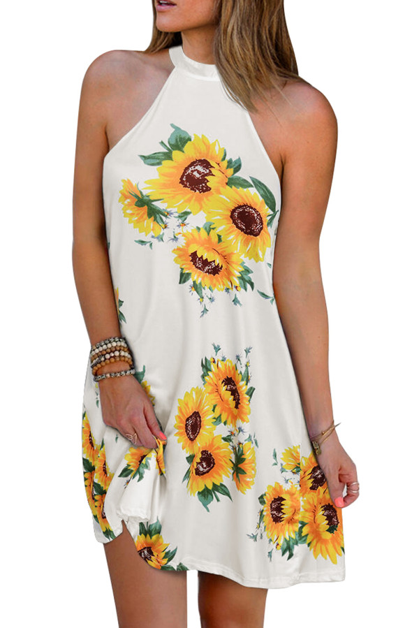 Sunflower Halter Casual Mini Dress