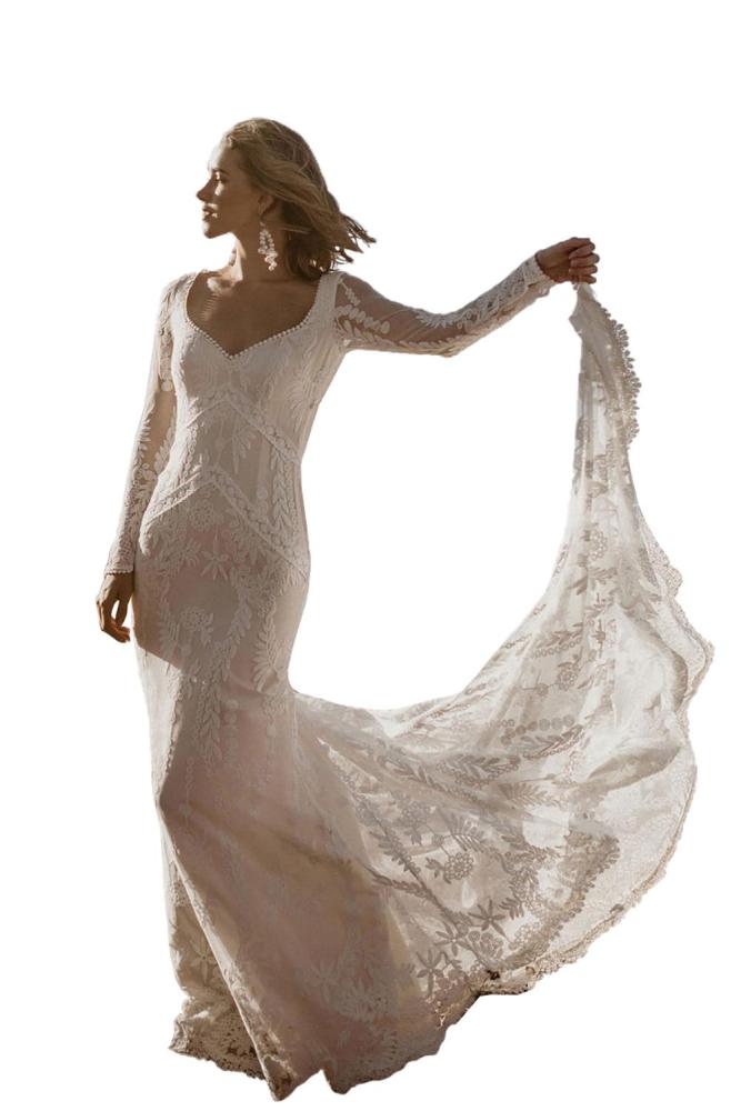 White Open Back Lace Wedding Dress