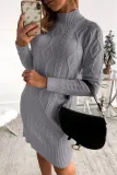 Gray High Neck Textured Bodycon Sweater Dress