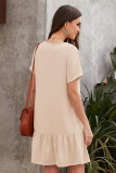 Beige Pocketed Buttoned Ruffle Dress