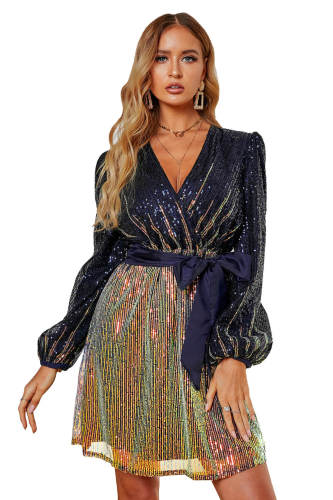 People Be Talking Sequin Long Sleeve Mini Dress
