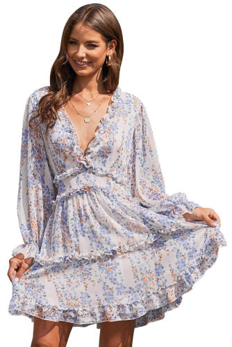 White Ruffle Detailing Open Back Floral Dress