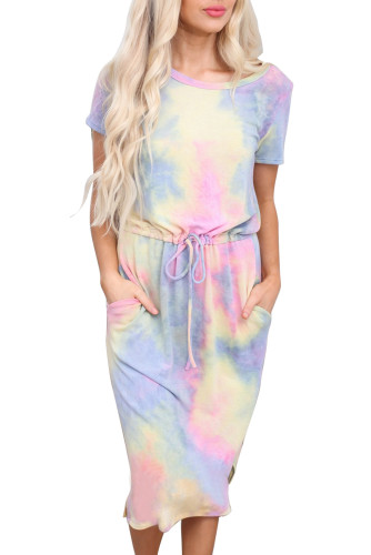 Yellow Tie-dye Cotton T-shirt Dress