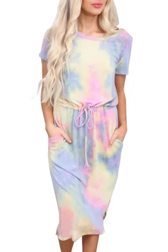 Yellow Tie-dye Cotton T-shirt Dress