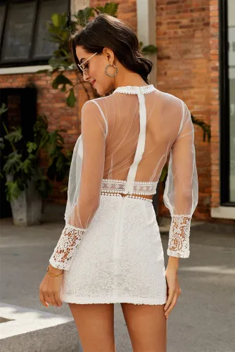 White Lace Sheer Bodycon Two-piece Dress