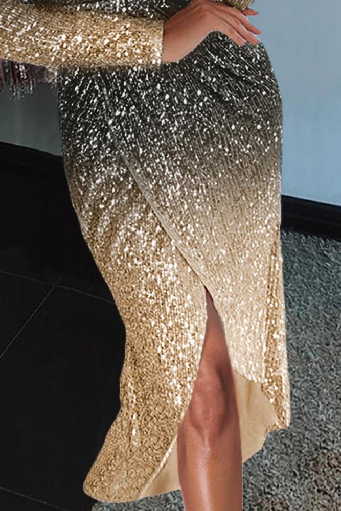 Black Ombre Sequin Wrapped Ruched Irregular Dress