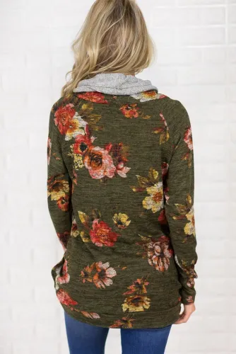0库存缺货预定Green Floral Cowl Neck Sweatshirt 21