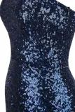 Blue Gradient One Shoulder Sequin Party Evening Dress