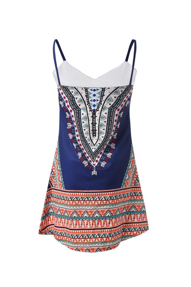 Navy Boho Aztec Print Sleeveless Sundress