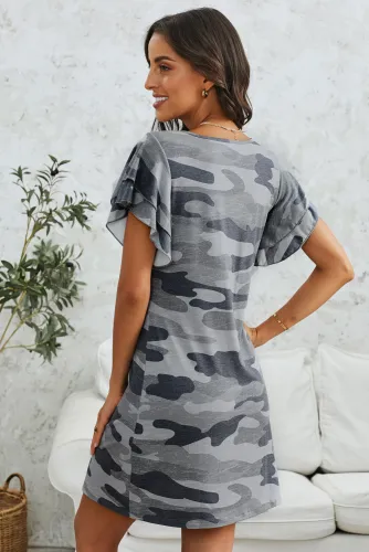 Gray Pile Of Sleeves Camouflage Dress