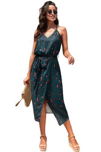 Green Leopard Wrap Midi Dress