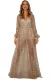 Apricot Glittering Checked Pattern Sheer Gown