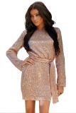 Apricot Sequin Belted Mini Dress