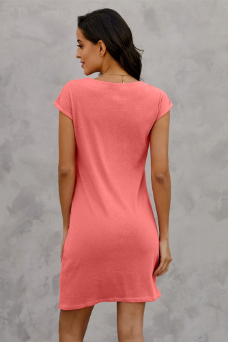 Orange Low Key Linen Twist T-Shirt Dress
