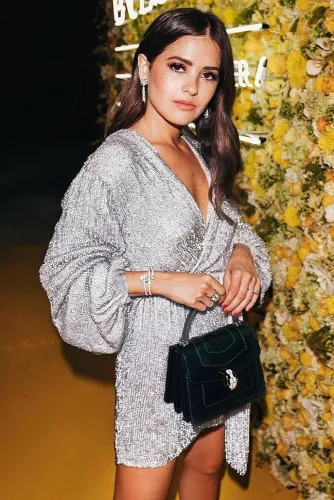 Glittering V-Neck Lantern Sleeve Wrap Party Dress