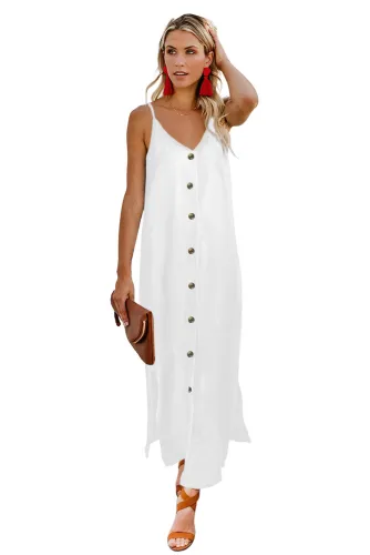White Button Slip Long Dress