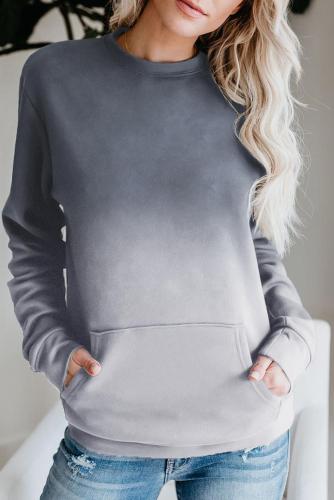 6Gray Ombre Kangroo Pocket Pullover Sweatshirt