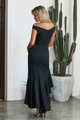 Black Off The Shoulder Frill Detail Maxi Dress