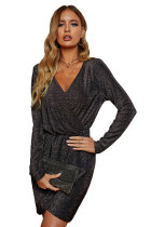 Wrap V Neck Metallic Tunic Dress