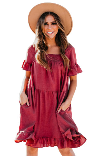 Red Ruffle Swing Dress