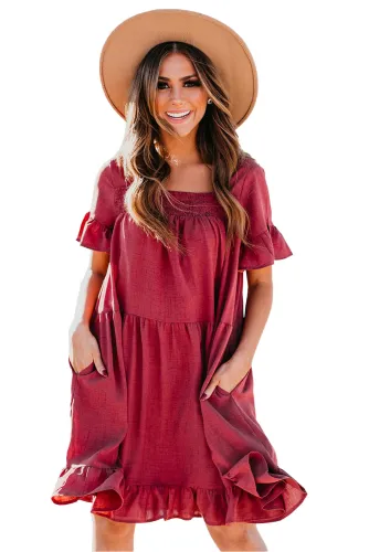 Red Ruffle Swing Dress