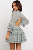 Green Ruffle Detailing Open Back Floral Dress