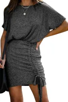 Black Ruched Knit Dress
