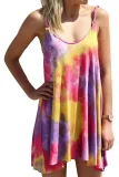Rose U Neck Gradient Color Printed Sling Sleeveless Swing Mini Dress